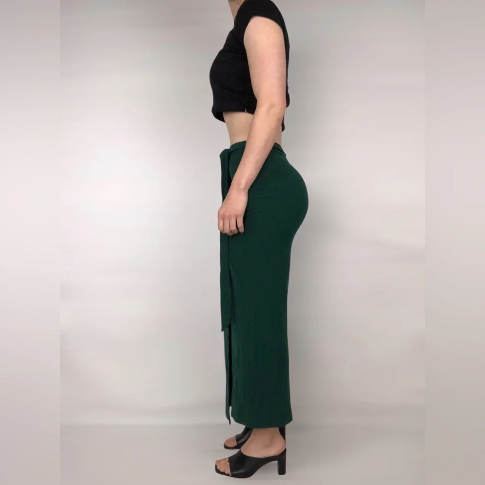 Reformation Knit Ribbed Maxi Green Wrap‎ Skirt Size S